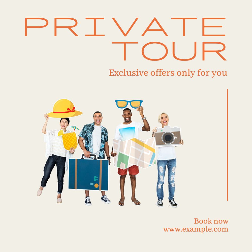 Private tour Instagram post template, editable text