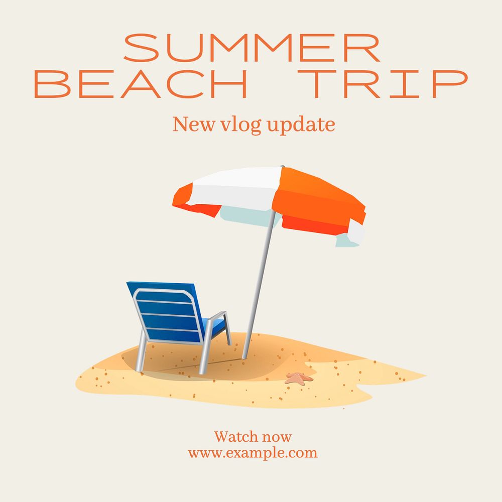 Summer beach trip Instagram post template, editable text