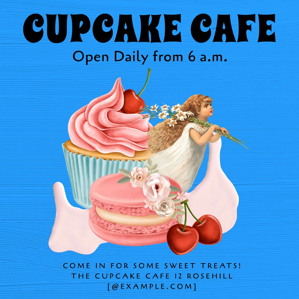 Cupcake cafe Instagram post template, editable text