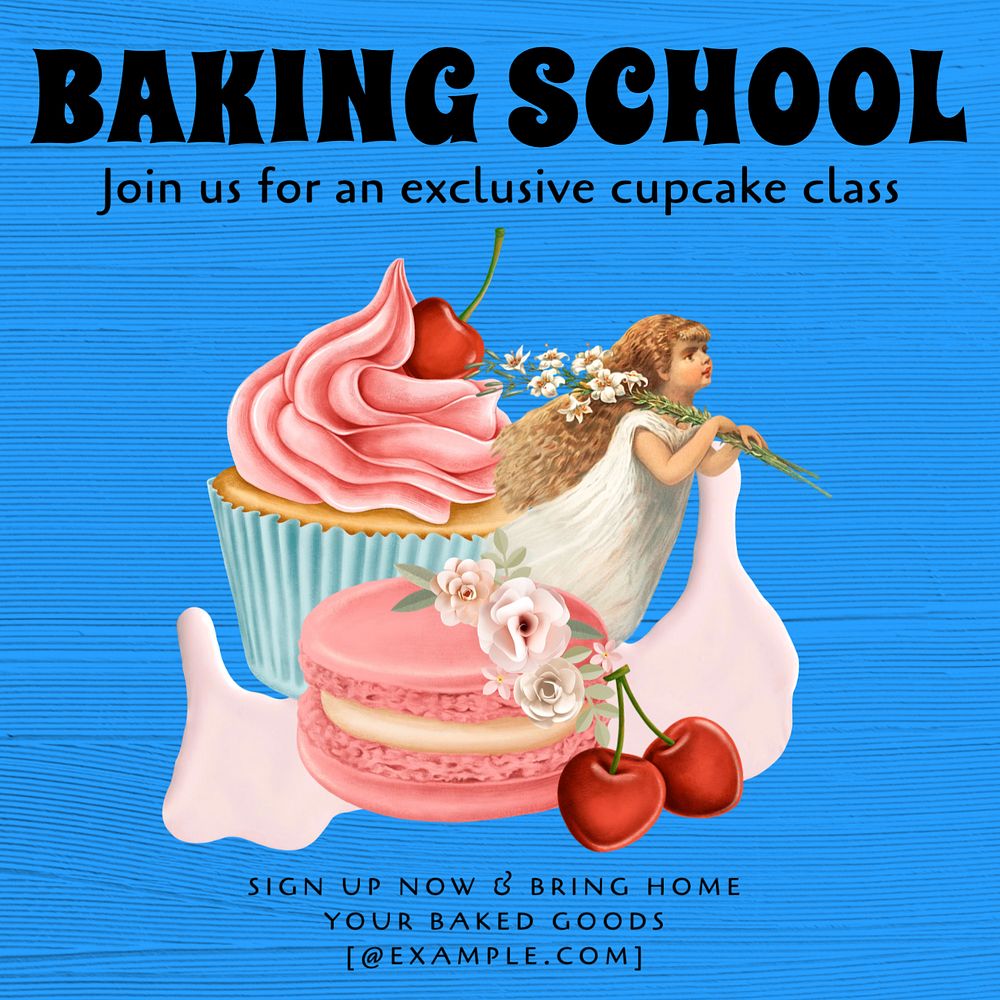 Baking school Instagram post template, editable text