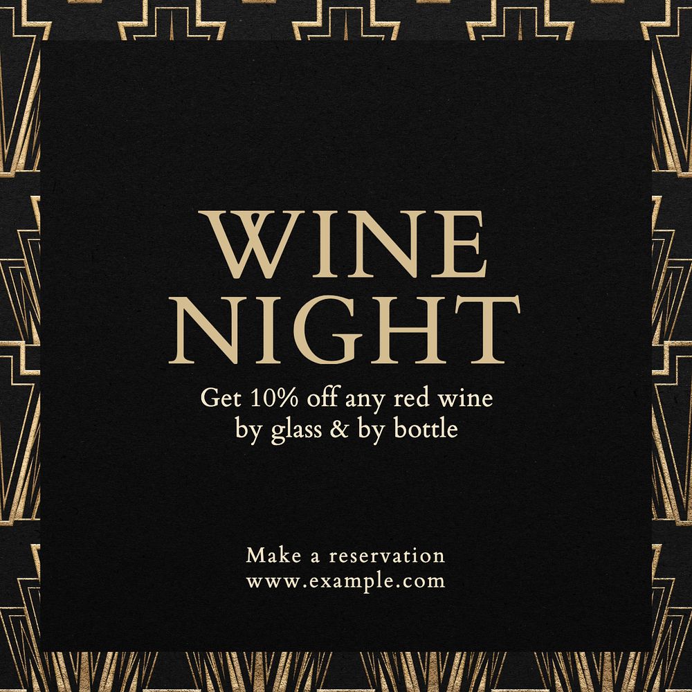 Wine night Instagram post template, editable text