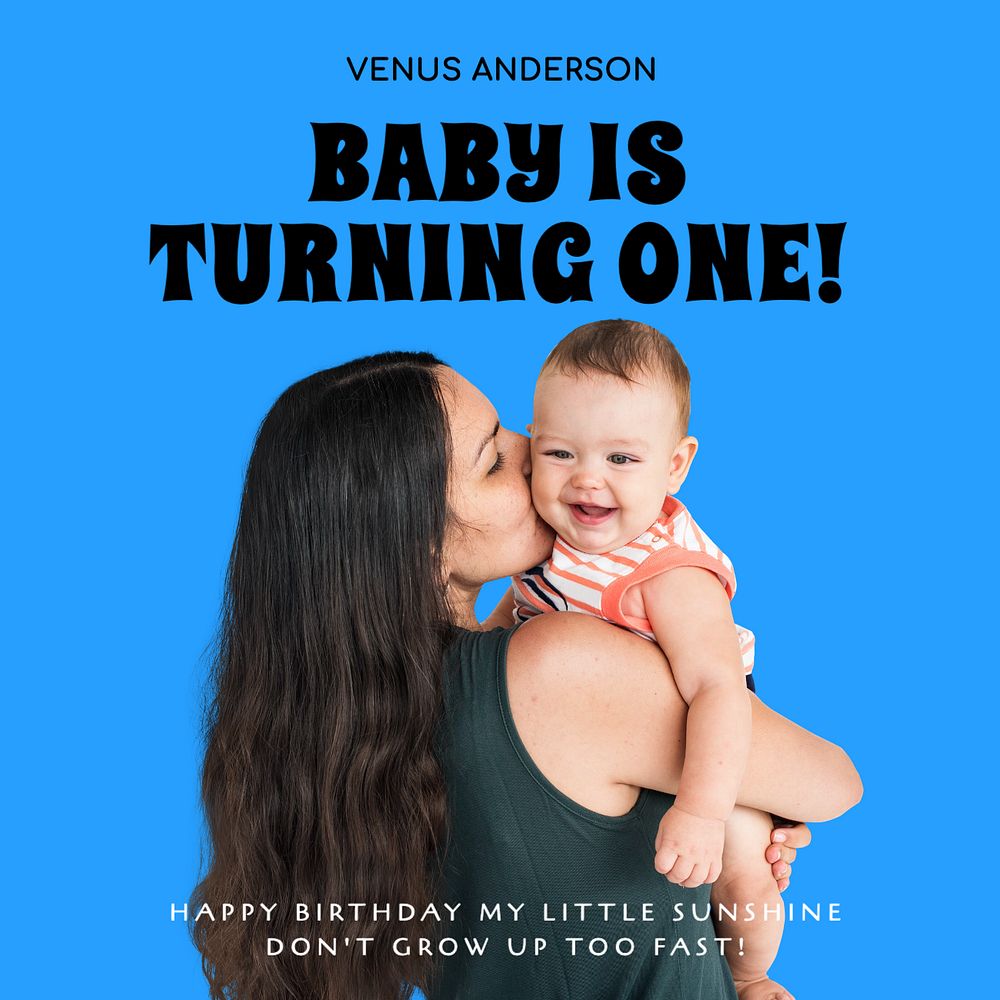 Baby birthday Instagram post template, editable text