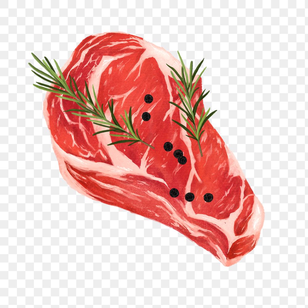 Raw beef steak, butchery food png illustration, editable design