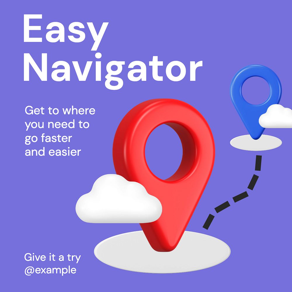 GPS navigation Instagram post template, editable text