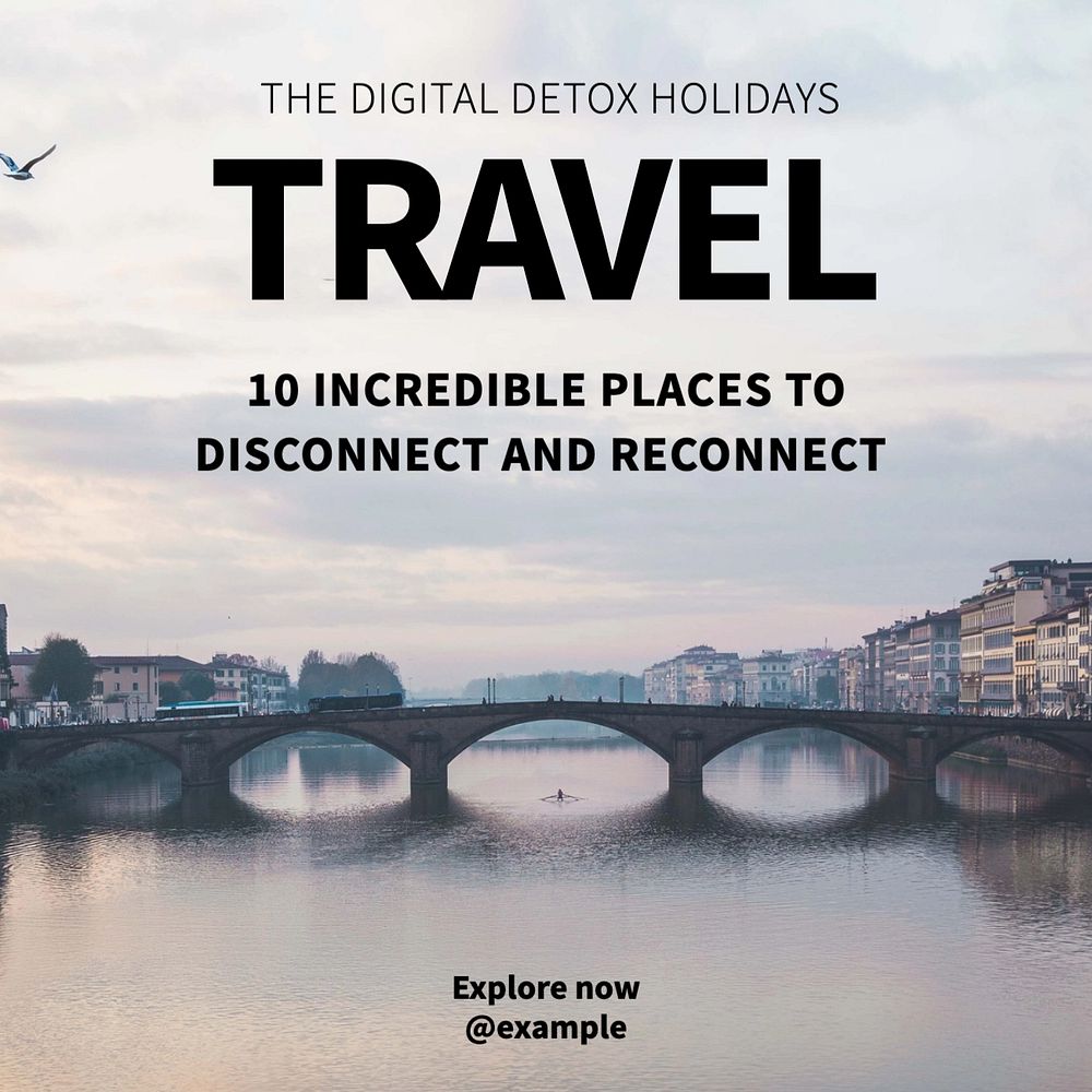 Travel Instagram post template, editable text