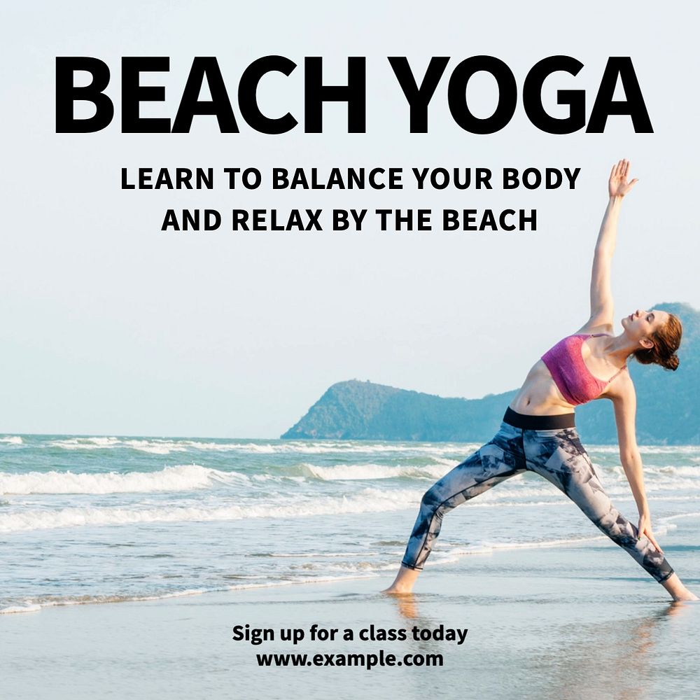 Beach yoga Instagram post template, editable text