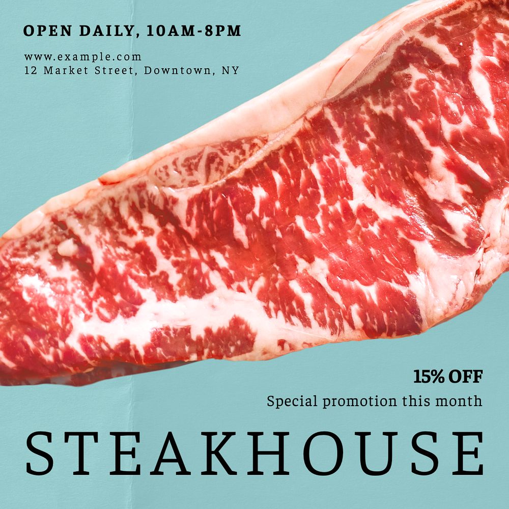 Steakhouse restaurant Instagram post template, editable text