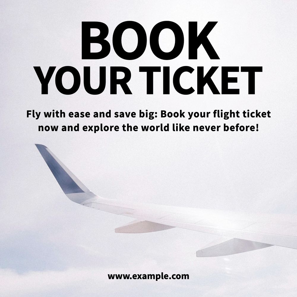 Flight ticket Instagram post template, editable text