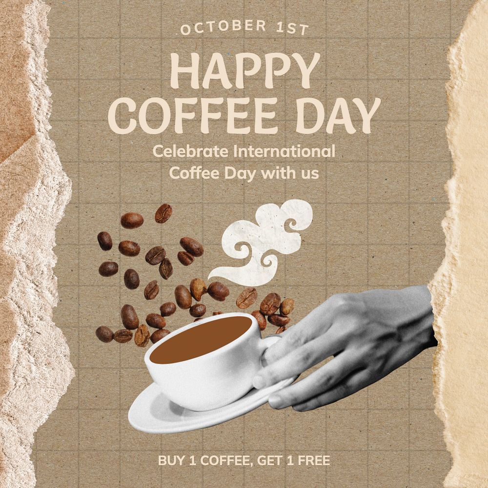 Happy coffee day Instagram post template, editable text