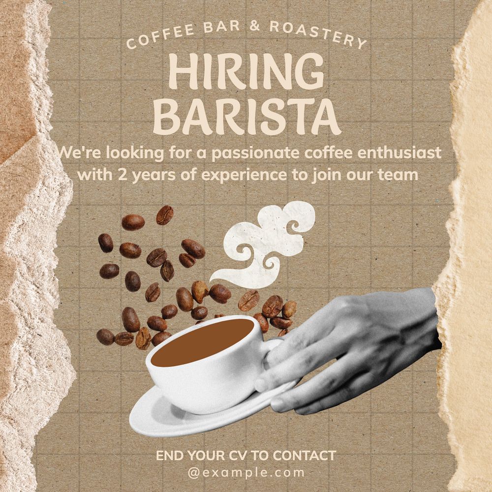 Hiring barista Instagram post template, editable text