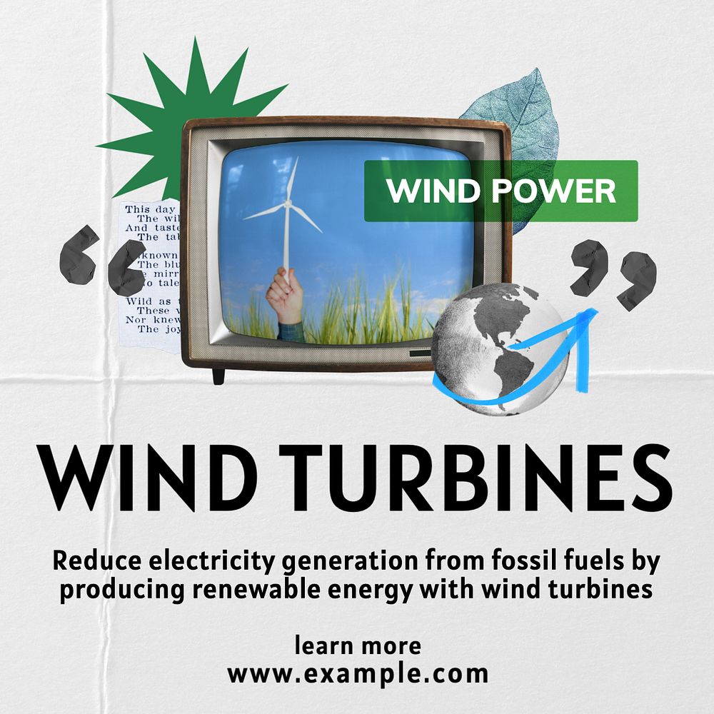 Wind turbines Instagram post template, editable text