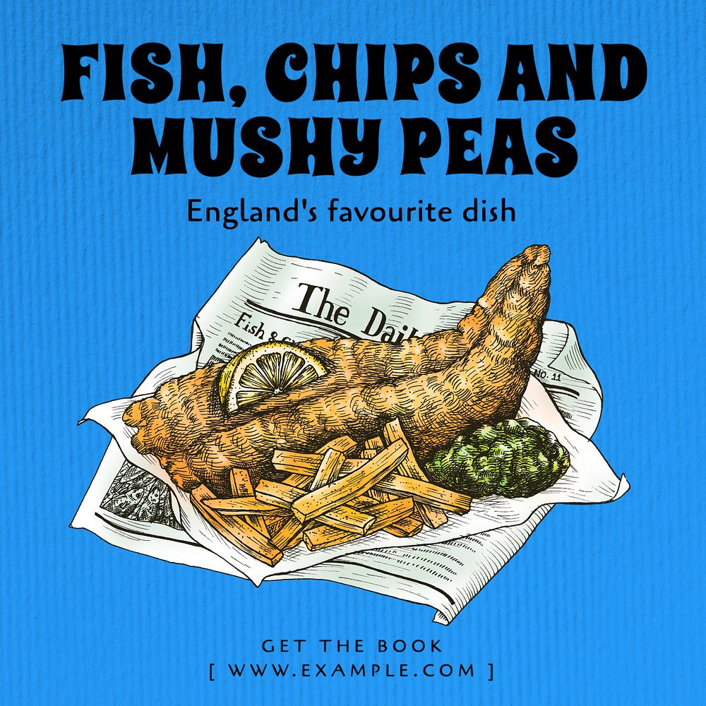 Fish and chips Instagram post template, editable text