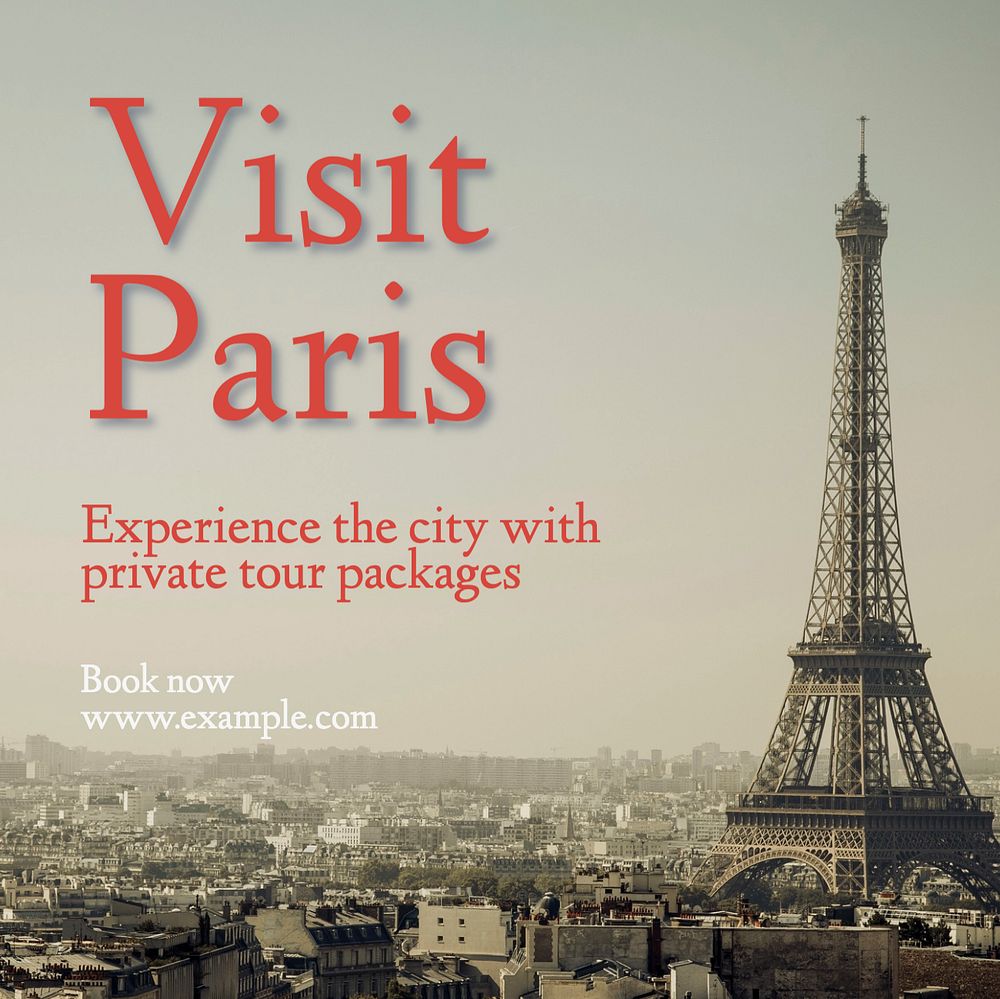 Paris private tour Instagram post template, editable text