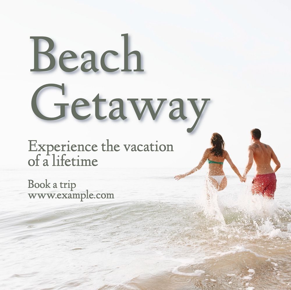 Beach getaway Instagram post template, editable text