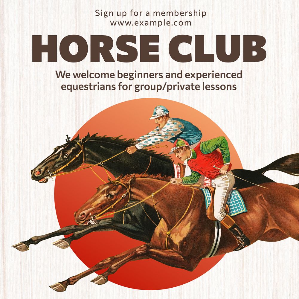 Horse club Instagram post template, editable text