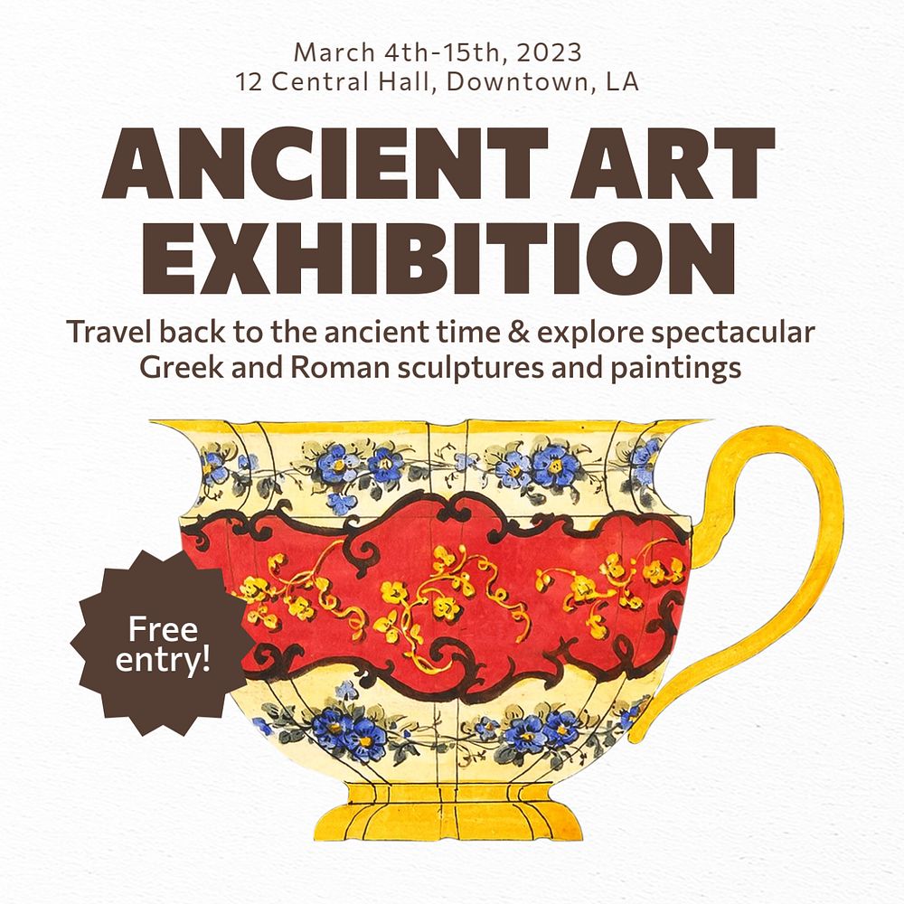 Ancient art exhibition Instagram post template, editable text