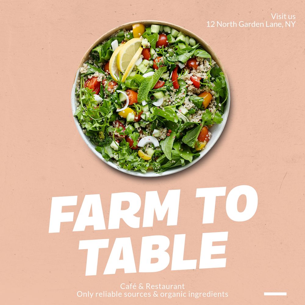 Organic food restauran  Instagram post template, editable text