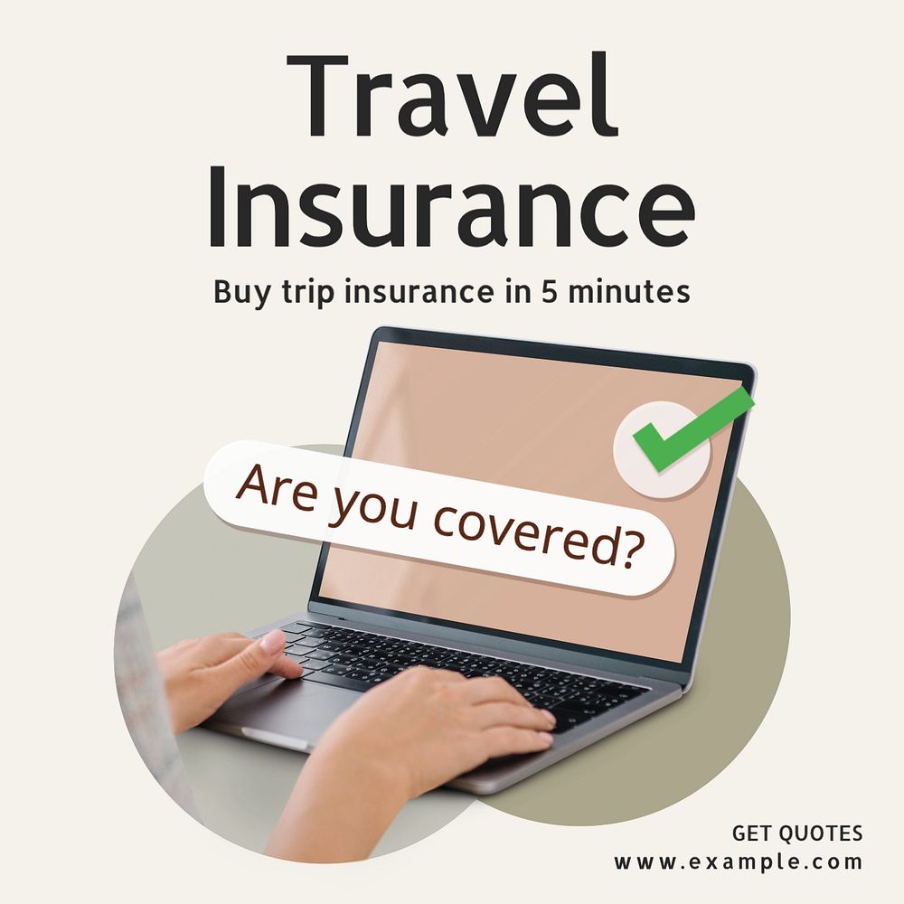 Travel insurance Instagram post template, editable text