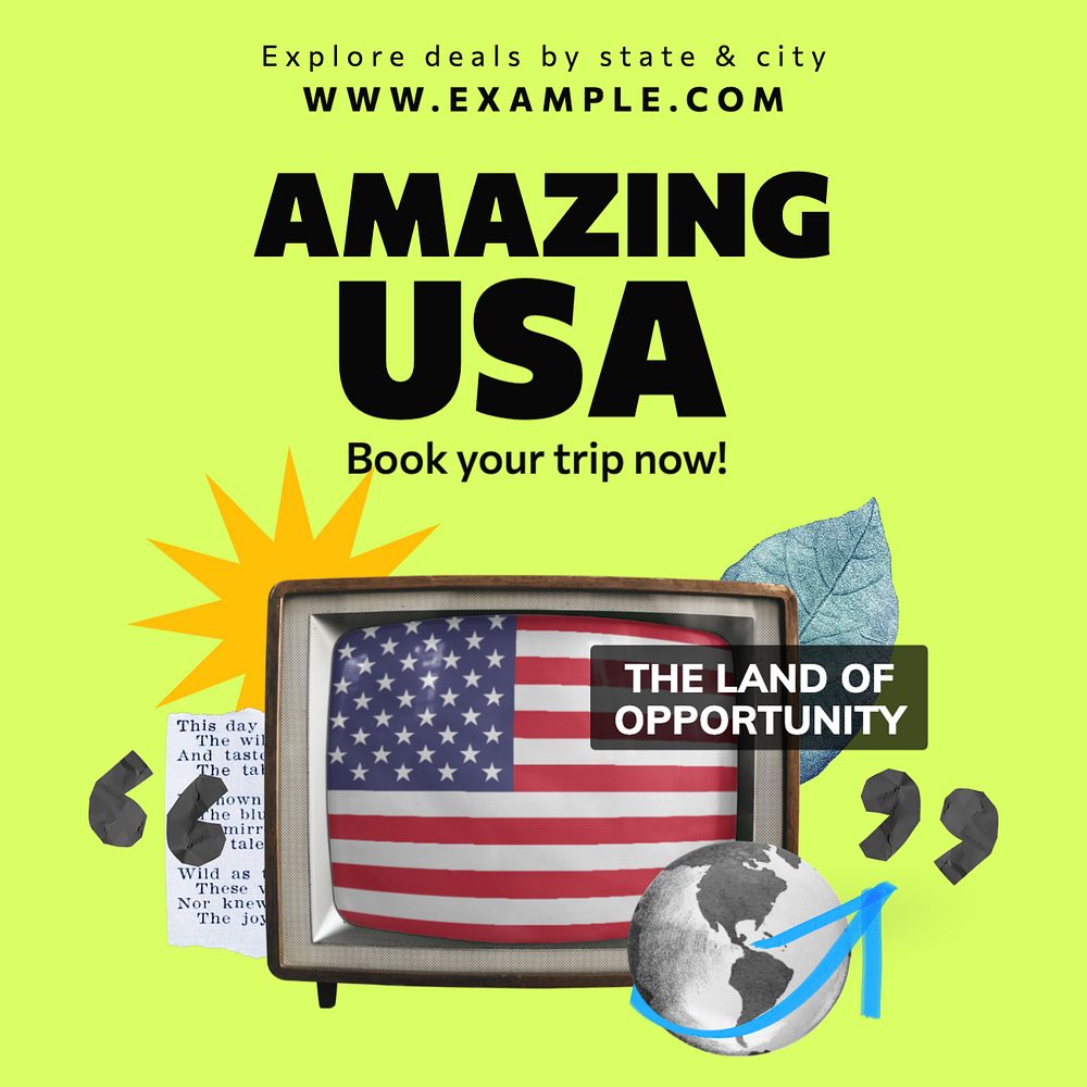 USA travel Instagram post template, editable text