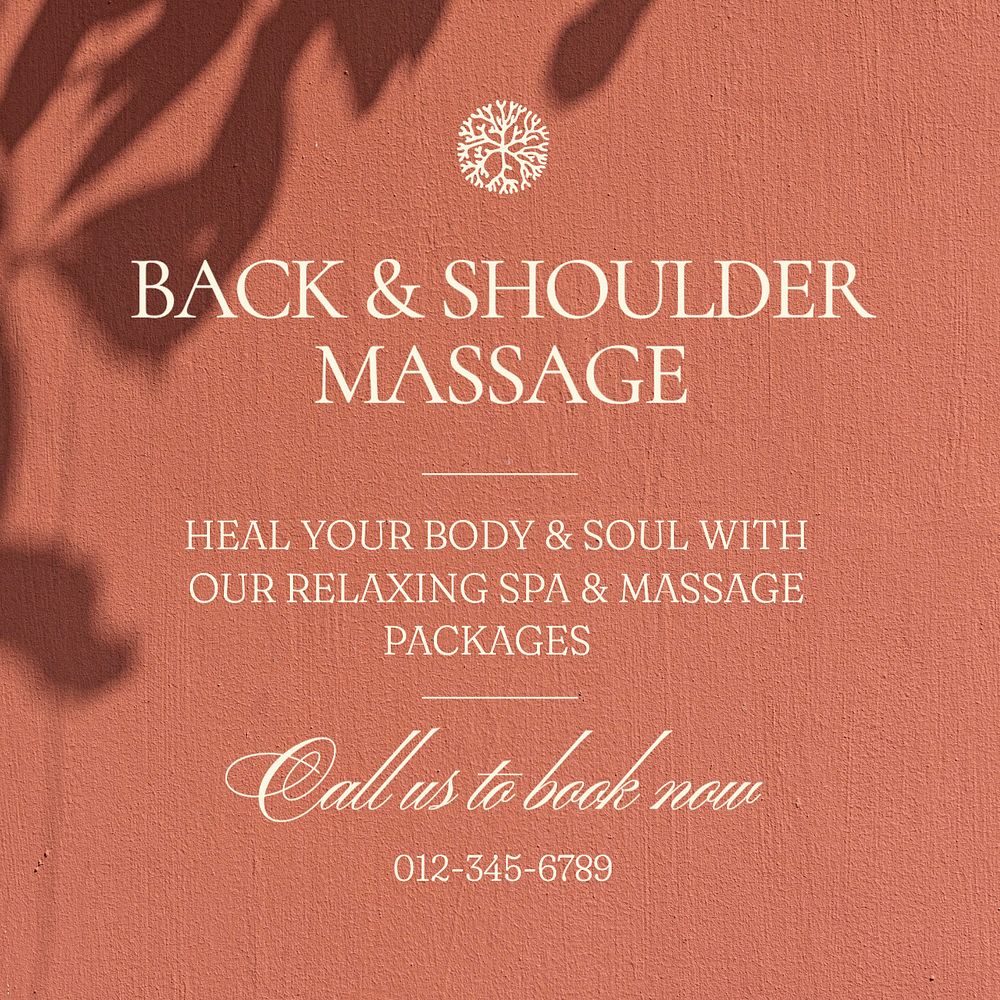 Back & shoulder massage Instagram post template, editable text