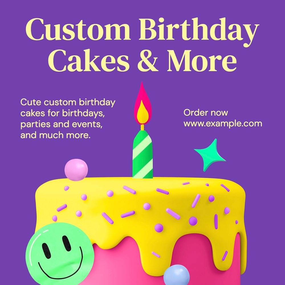 Birthday cakes Instagram post template, editable text