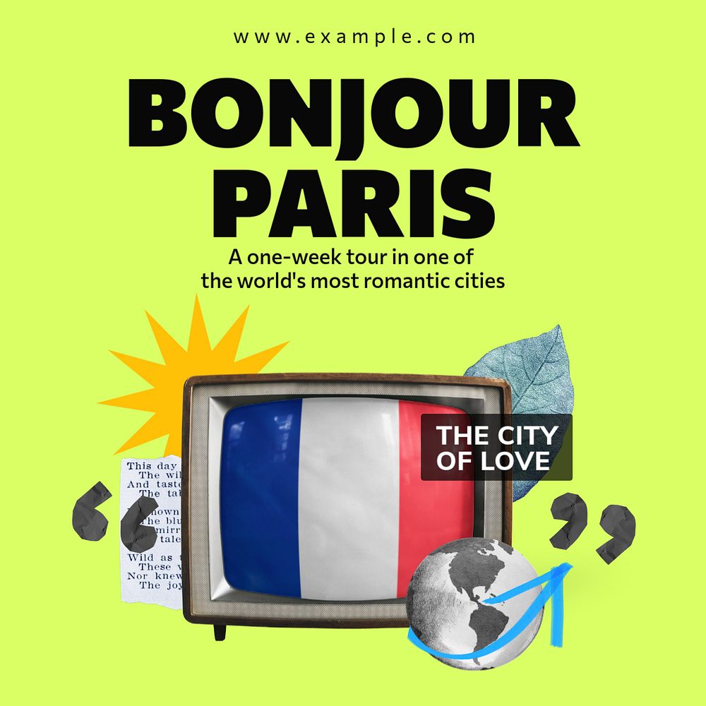 Paris travel Instagram post template, editable text