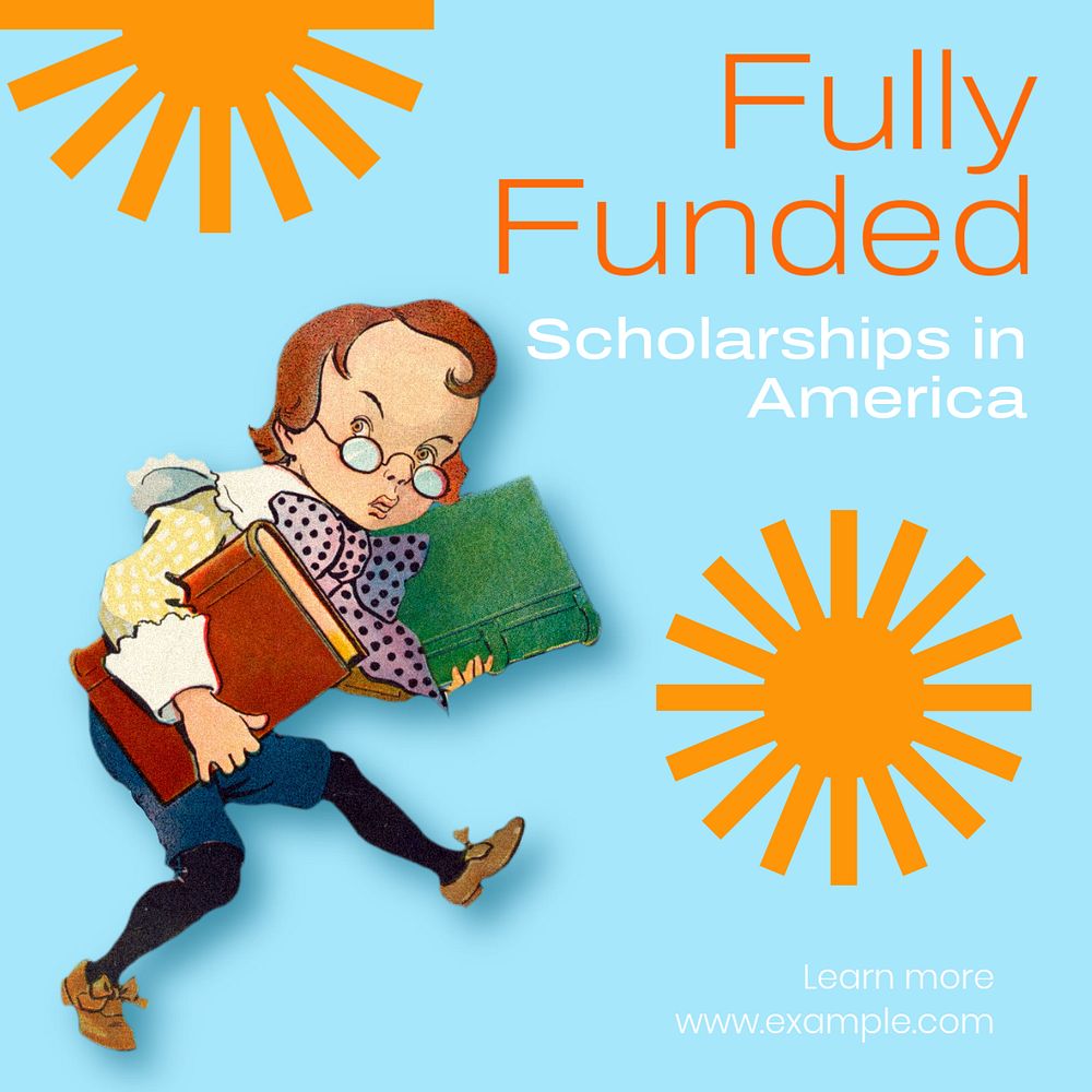 Fully funded scholarships Instagram post template, editable text