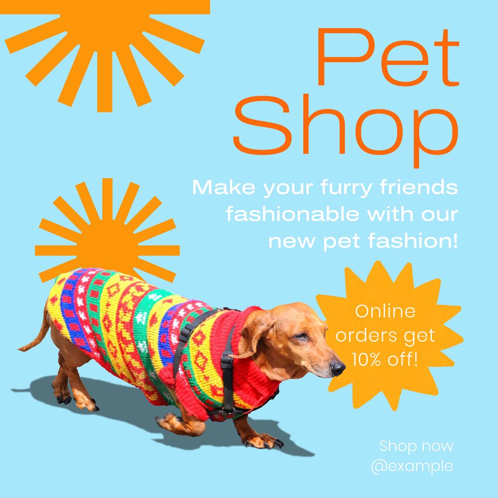 Pet shop Instagram post template, editable text