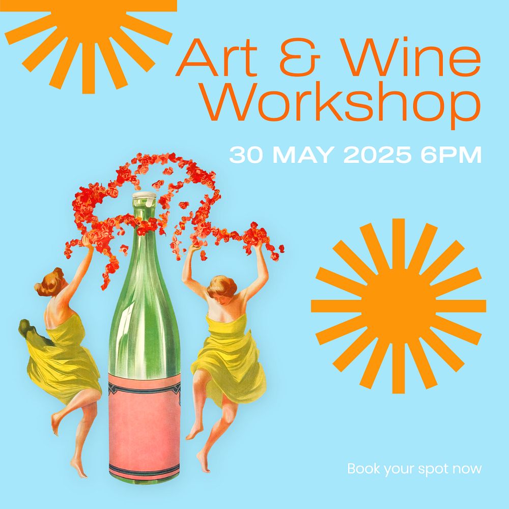 Art & wine workshop Instagram post template, editable text