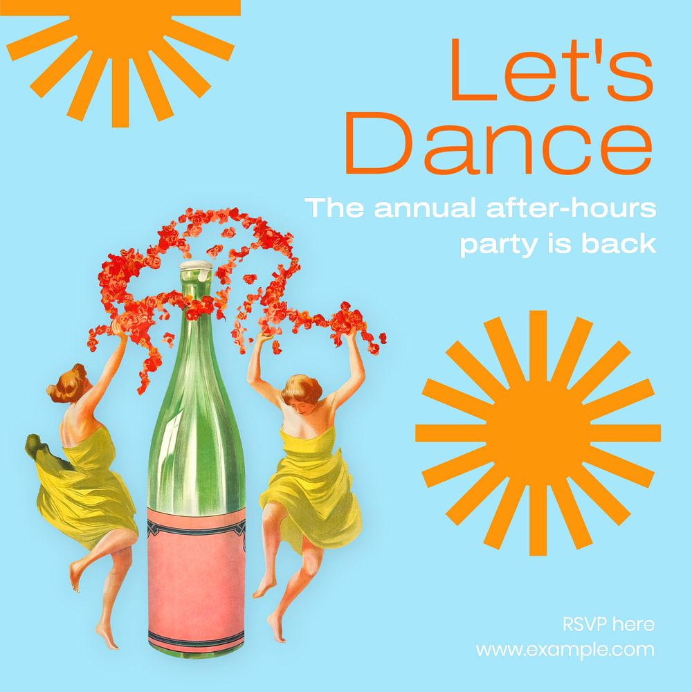 Dance party Instagram post template, editable text