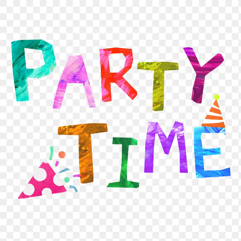 Party time word, paper craft collage, editable design