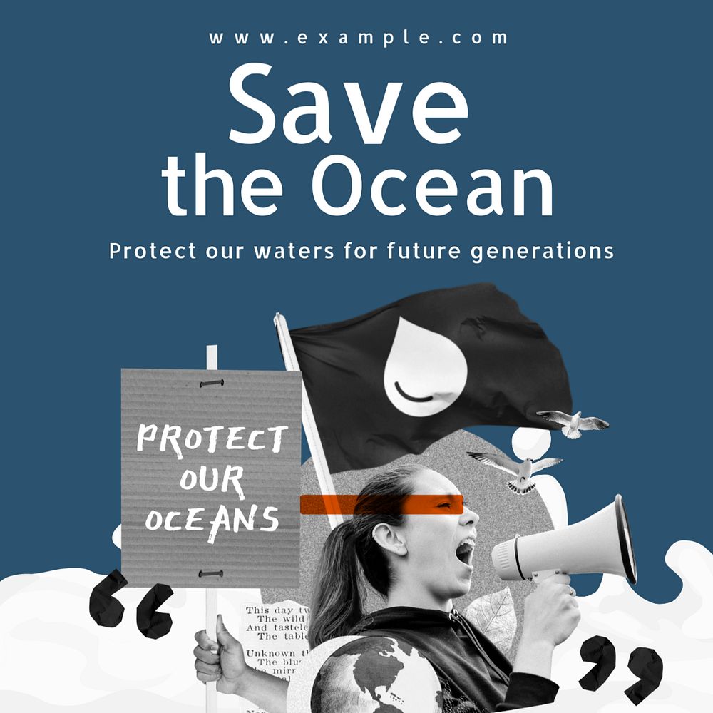 Save the ocean Instagram post template, editable text