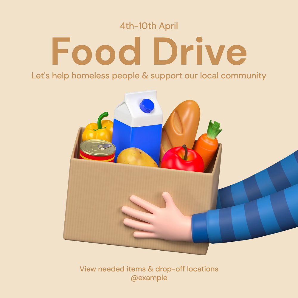 Food drive Instagram post template, editable text