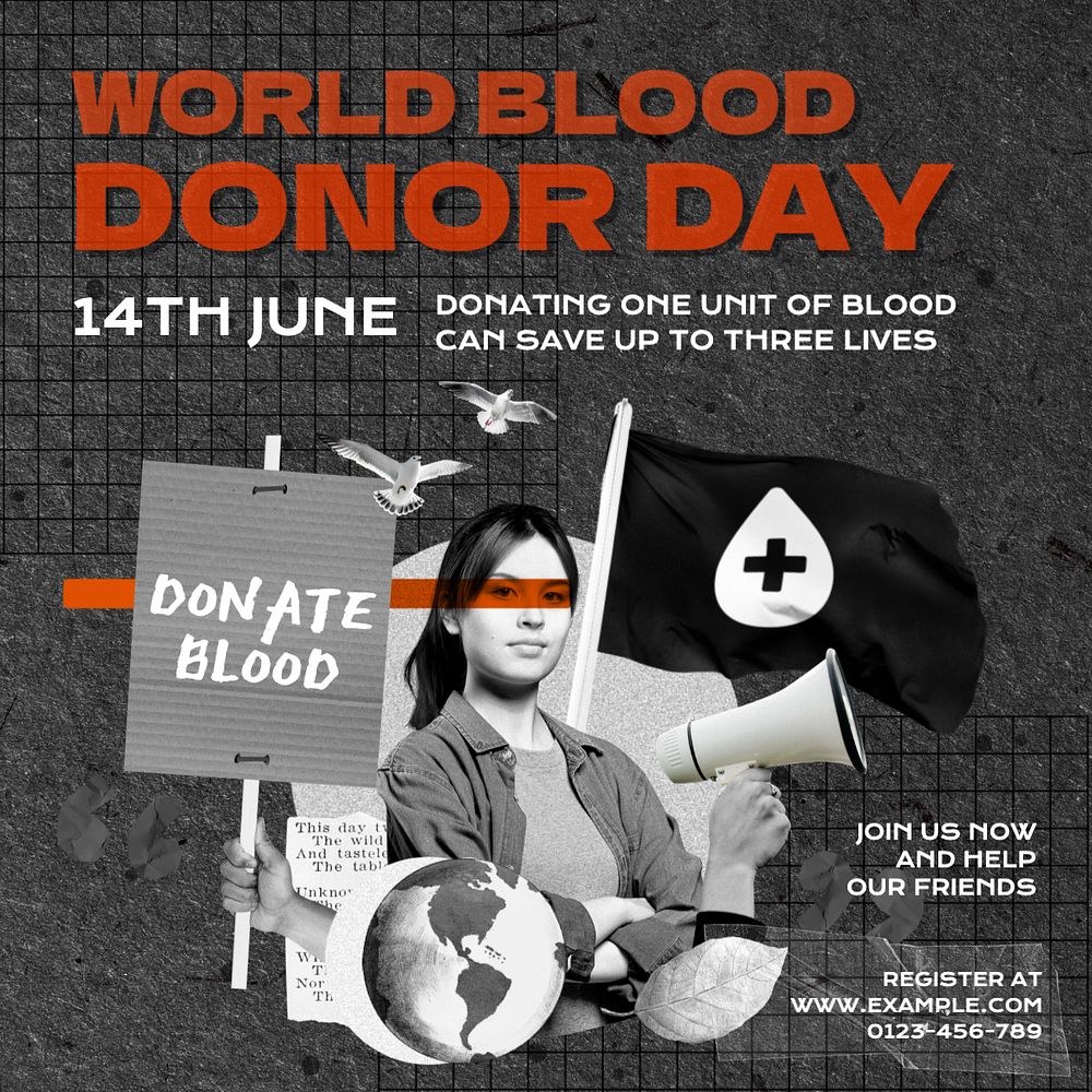 Blood donor day Instagram post template, editable text