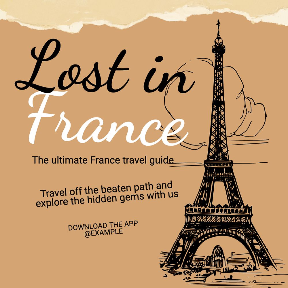 France travel guide Instagram post template, editable text