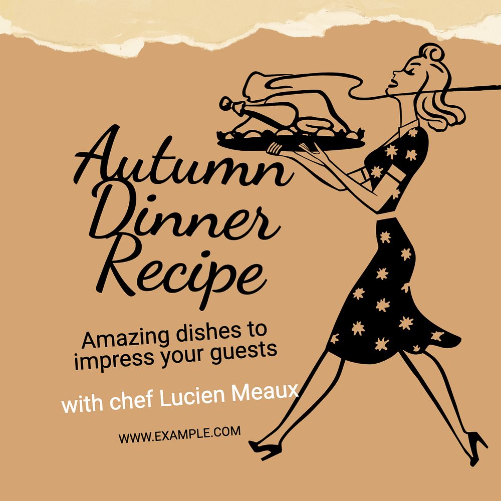 Autumn dinner recipe Instagram post template, editable text