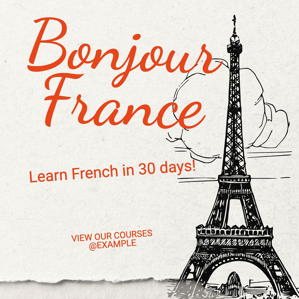 Learn French Instagram post template, editable text