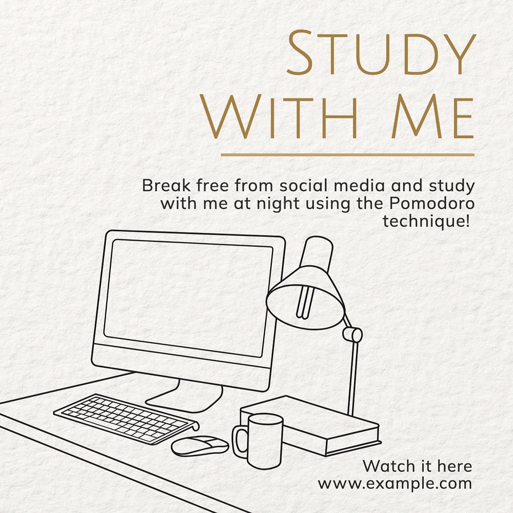 Study companion Instagram post template, editable text