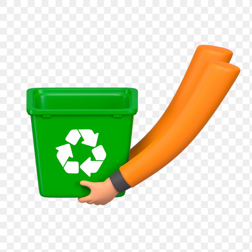 3D hands holding recycling bin, element editable illustration