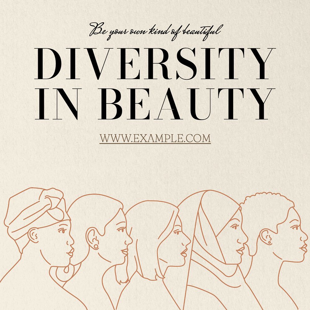 Diversity in beauty Instagram post template, editable text