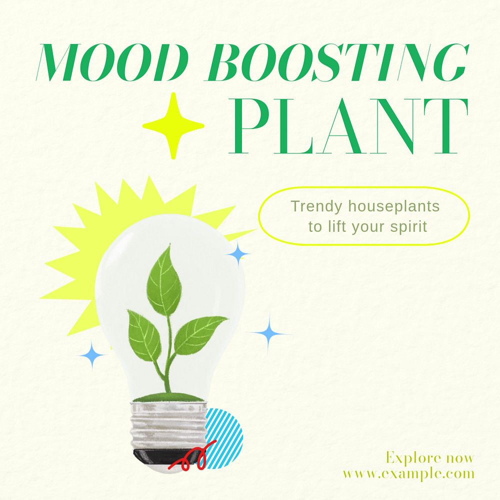 Mood-boosting plants Instagram post template, editable text