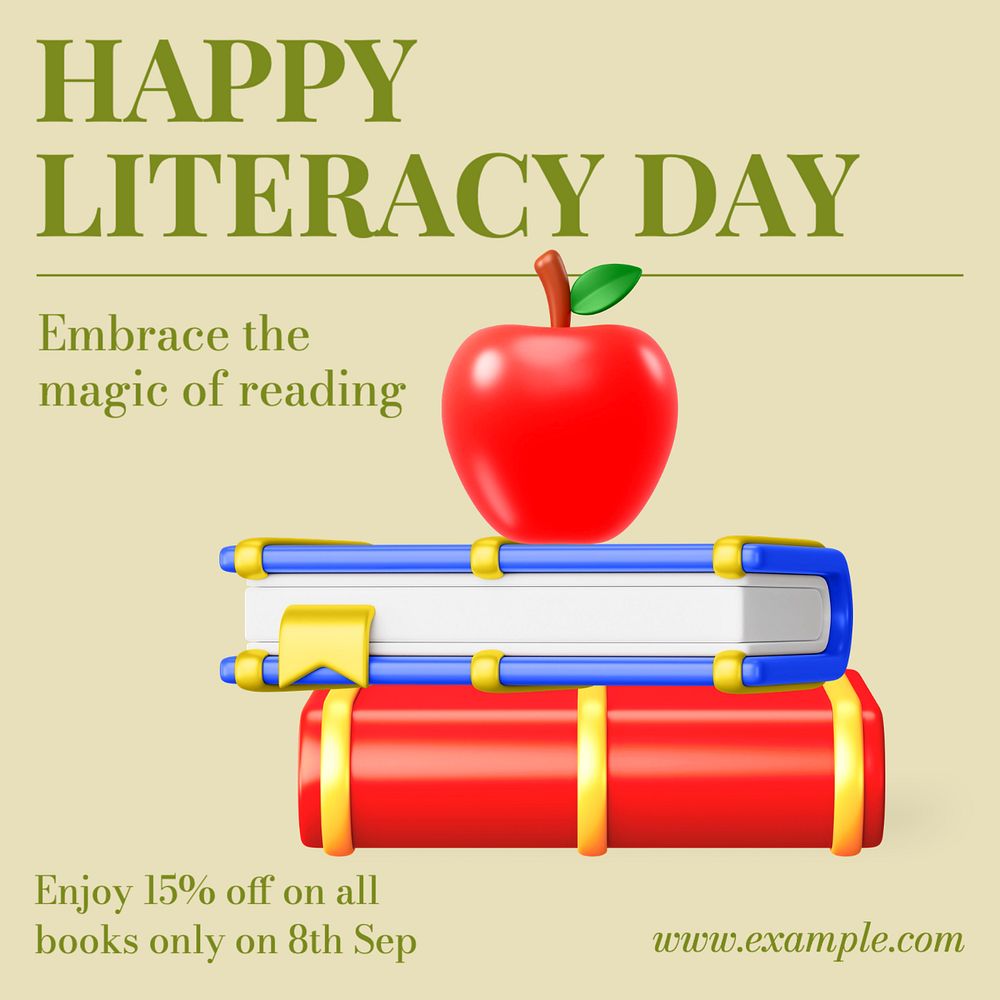 Happy literacy day Instagram post template, editable text