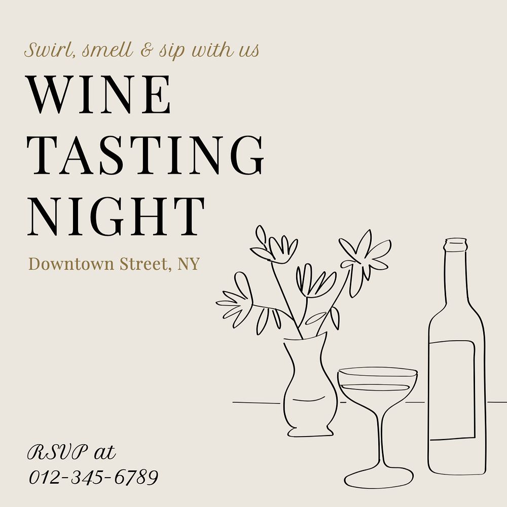 Wine tasting night Instagram post template, editable text