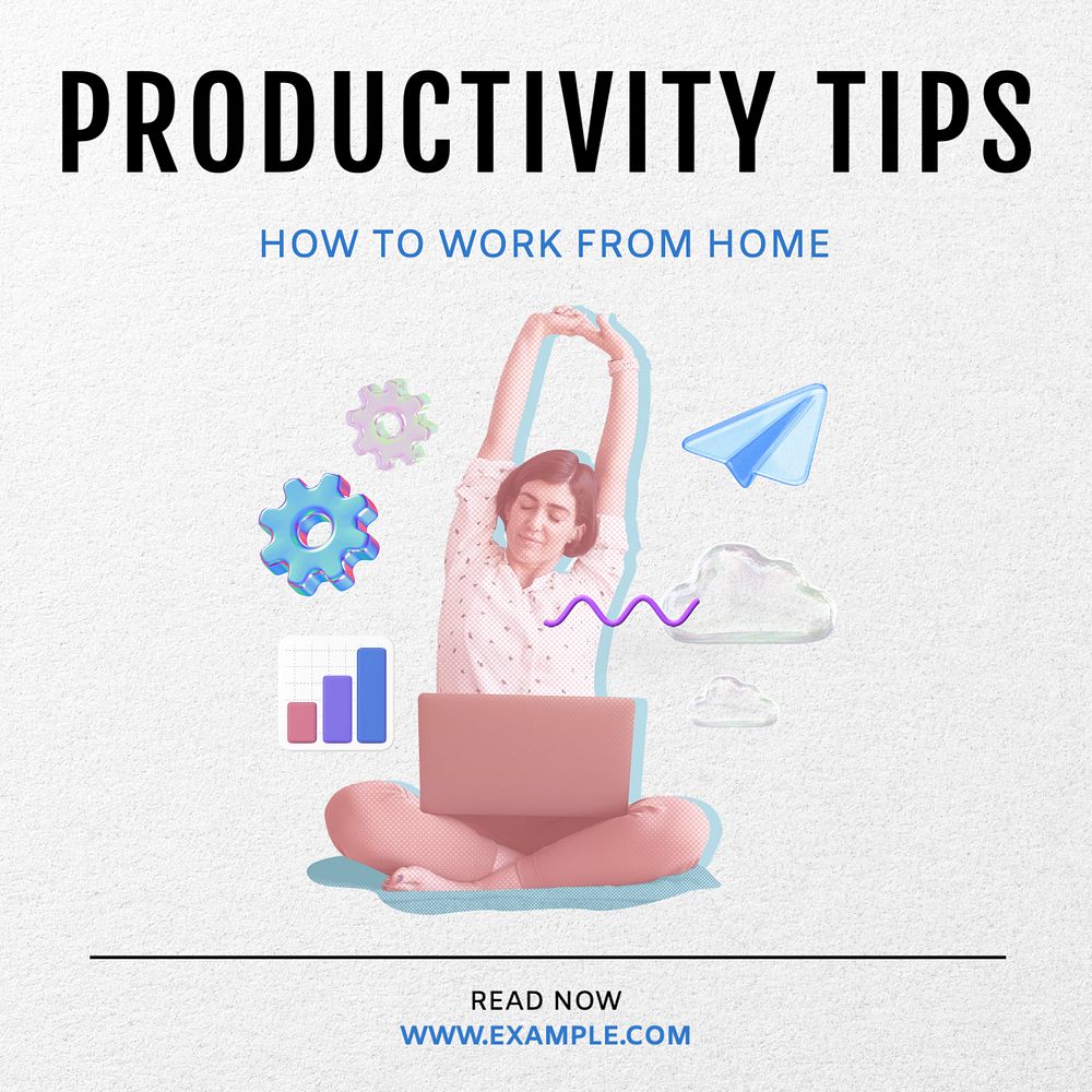 Productivity tips Instagram post template, editable text