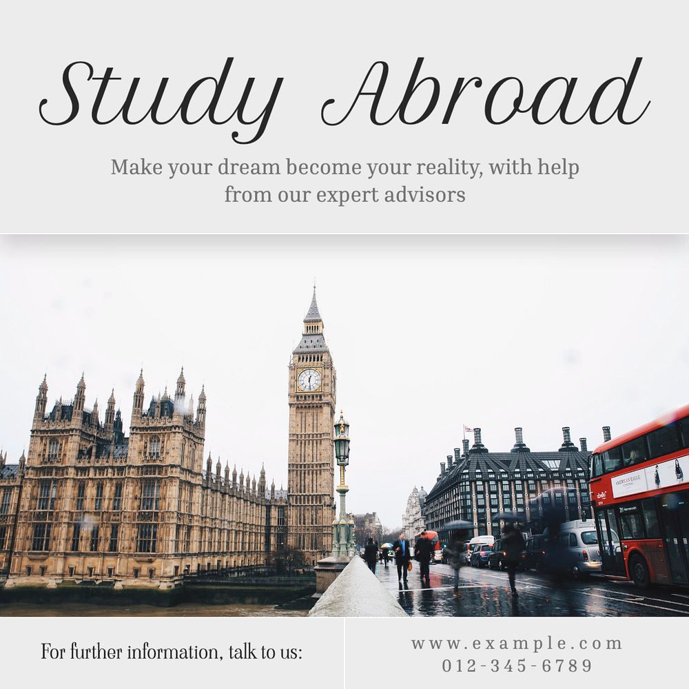 Study abroad Instagram post template, editable text