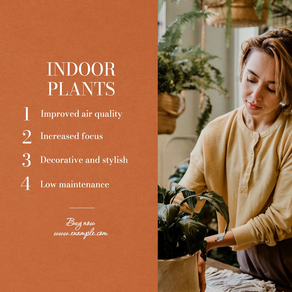 Indoor plants Instagram post template, editable text