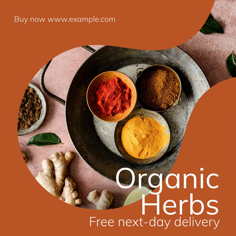 Organic herbs  Instagram post template, editable text