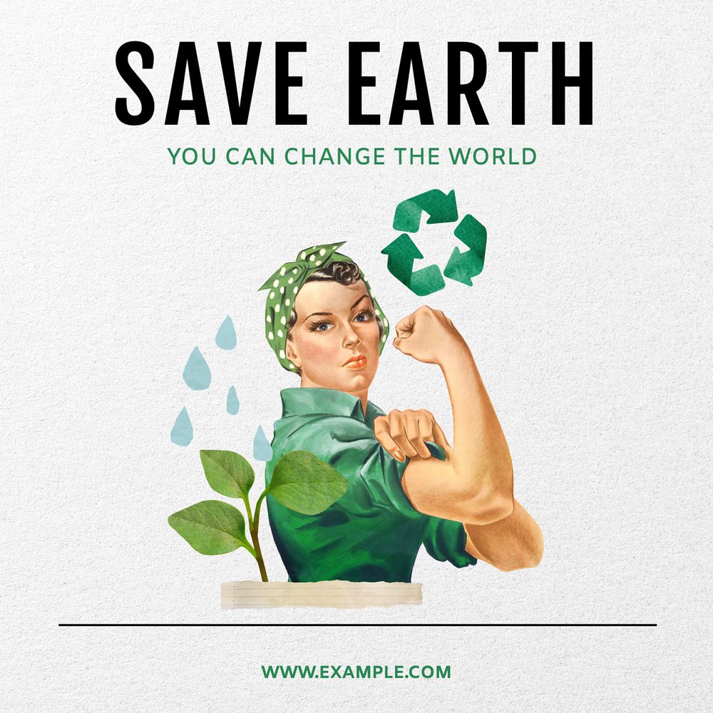 Save earth Instagram post template, editable text