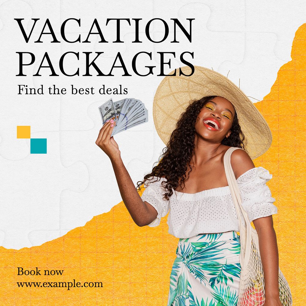 Vacation packages Instagram post template, editable text