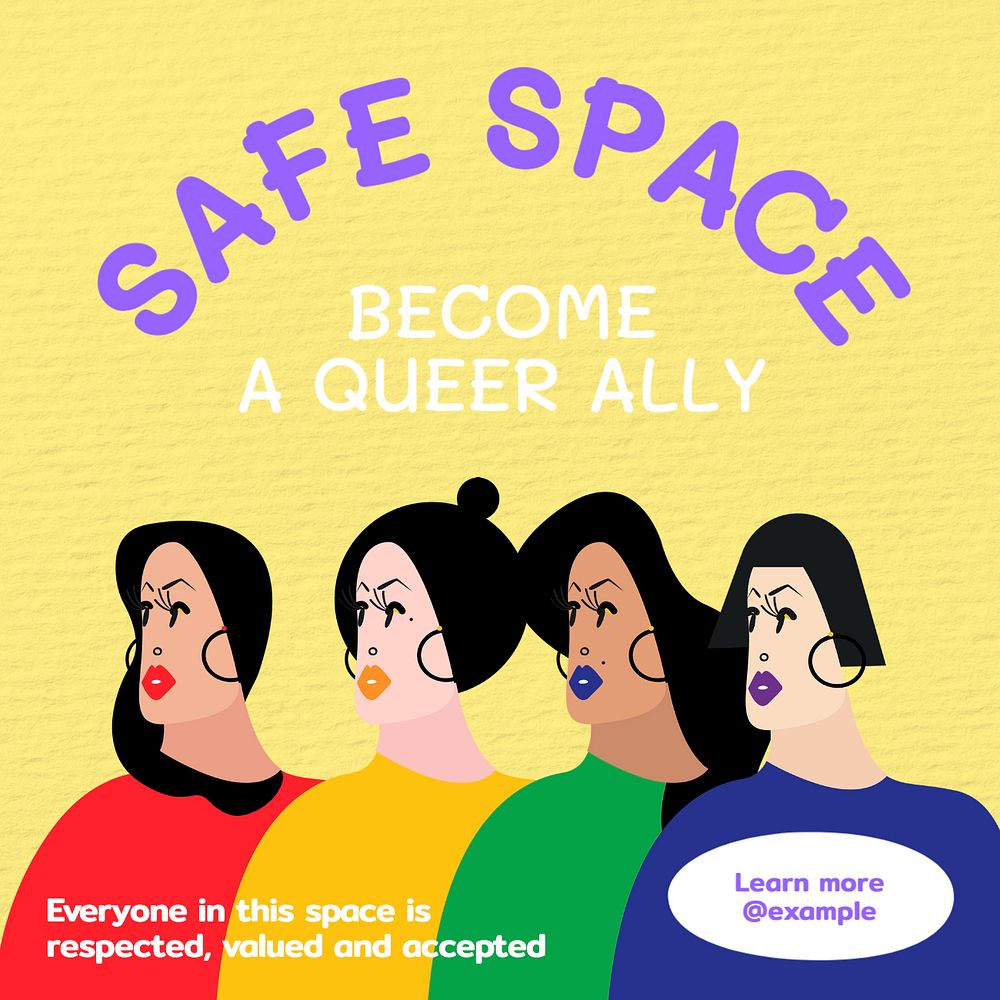 Queer safe space Instagram post template, editable text